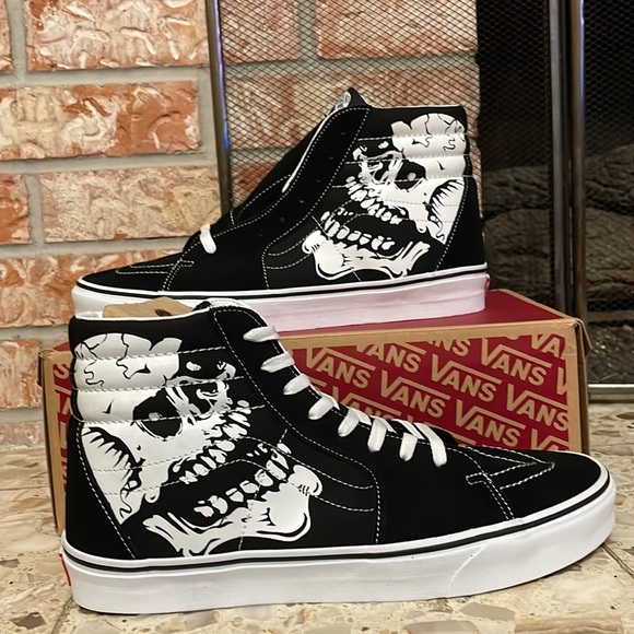 Vans Sk8 hi Tim Glow skulls black and white Glow in the dark men’s size 7.5 - Picture 1 of 9